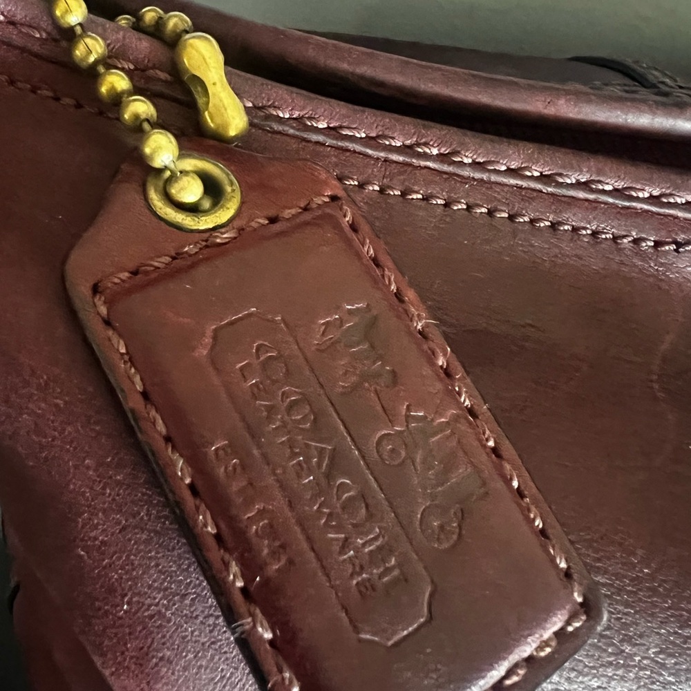 COACH REHAB Bleecker Burgundy Tattersall Leather Crossbody Bag - Picture 3 of 12